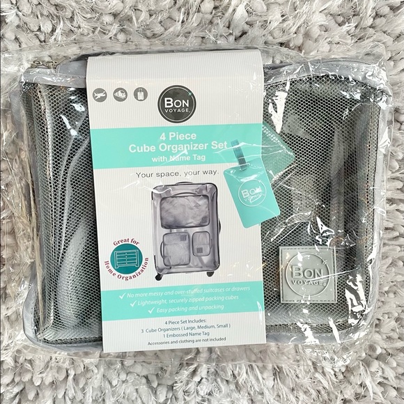 New with tag 4piece CUBE ORGANIZER SET w/name tag For SUITCASE or DRAWERS 3cubes - Picture 1 of 4